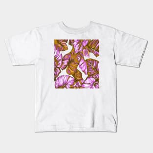 Tropical Leaves Of Banana and Monstera Lilac Ochre Cut Out Kids T-Shirt